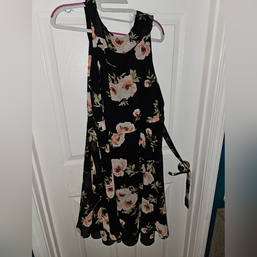 Black dress with pink/white flowers